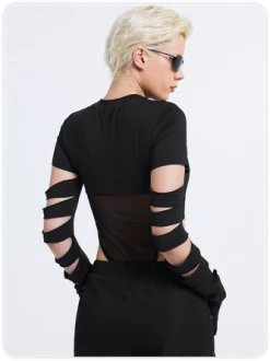 Kollyy Street Black Graphic Patchwork Cut Out Top Bodysuit -Tops Sales e46ac1d67460f28201c680c5163700a2