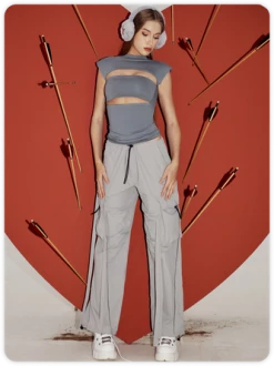 Kollyy Street Gray Cut Out Top T-Shirt -Tops Sales e505ed9da10ca61656e3b13550ab1cd6