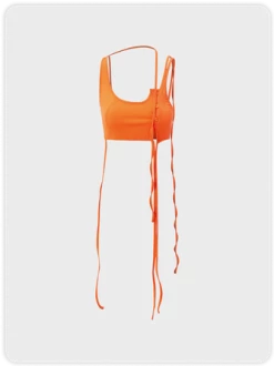 Kollyy Edgy Red Lace-Up Design Asymmetrical Design Top Tank Top & Cami