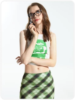 Kollyy Street Green Phone Print Single Color Print Top Tank Top & Cami