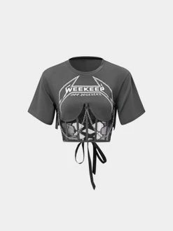 Kollyy Street Gray Graphic Patchwork Mesh Top T-Shirt 13 Kollyy Street Gray Graphic Patchwork Mesh Top T-Shirt -Tops Sales e82275bcfa589177e5403271eccb9846