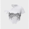 Kollyy Street White Cut Out Clip Asymmetrical Design Top T-Shirt