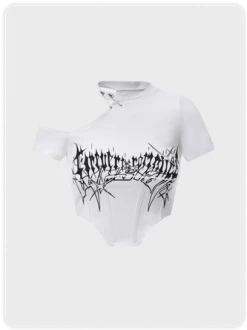 Kollyy Street White Cut Out Clip Asymmetrical Design Top T-Shirt