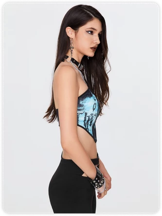 Kollyy Blue Skull Geometric Design Halloween Top Tank Top & Cami 4 Kollyy Blue Skull Geometric Design Halloween Top Tank Top & Cami - Image 4