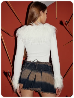 Kollyy Y2k White Fur Button Top Outwear -Tops Sales ea37fb868691b76c16ad8e660411a8da