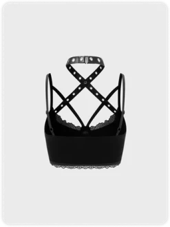 Kollyy Punk Black Tie Up Halloween Top Tank Top & Cami -Tops Sales eb270ff82a637de25b031aa36e1a62a2