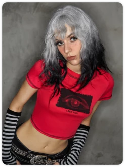 Kollyy Punk Red Letter Tiered Design Halloween Top T-Shirt