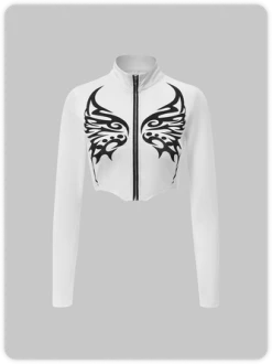 Kollyy Street White Totem Zip Up Irregular Hem Top T-Shirt