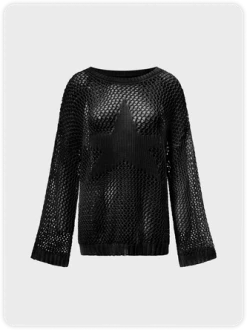 Kollyy Street Khaki Ripped Star Knit Top Sweater