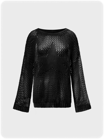 Kollyy Street Khaki Ripped Star Knit Top Sweater 1 Kollyy Street Khaki Ripped Star Knit Top Sweater