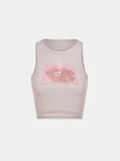 Kollyy Khaki Mouth Mesh Top Tank Top & Cami