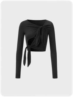 Kollyy Y2K Black Asymmetrical Design Knot Top T-Shirt