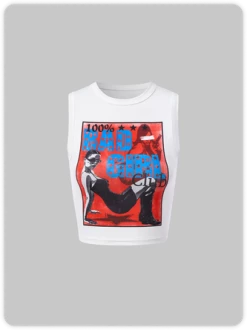 Kollyy Street White Figure Letter Top Tank Top & Cami