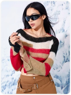Kollyy Street Multicolor Cut Out Color Block Top Sweater