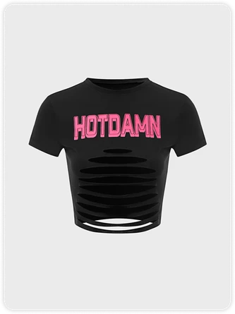 Kollyy Y2K Black Cut Out Letter Top T-Shirt 2 Kollyy Y2K Black Cut Out Letter Top T-Shirt - Image 2