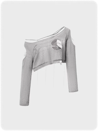 Kollyy Street Gray Asymmetrical Design Cut Out Top Sweater 2 Kollyy Street Gray Asymmetrical Design Cut Out Top Sweater - Image 2