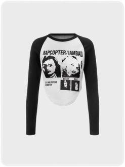 Kollyy Street White Figure Color Block Raglan Sleeves Top T-Shirt