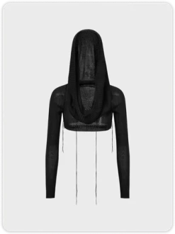 Kollyy Edgy Black Hooded Cut Out Top Sweater