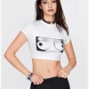 Kollyy Edgy White Body Print Slim Top T-Shirt