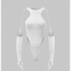 Kollyy Street White Cut Out Asymmetrical Design Top Bodysuit
