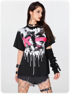 Kollyy Punk White Graffiti Figure Oversized Halloween Top T-Shirt -Tops Sales f6810ff8e7b267d264770cacef7331be