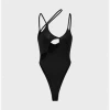 Kollyy Black Asymmetrical Design Cut Out Spaghetti Strap Top Bodysuit