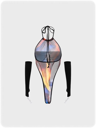 Kollyy Multicolor Halter Patchwork Backless Top Bodysuit 7 Kollyy Multicolor Halter Patchwork Backless Top Bodysuit - Image 7