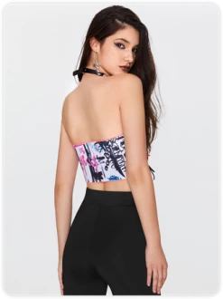 Kollyy Edgy White Graffiti Lace Up Halloween Top Women Top -Tops Sales f8377a3905b909305b2bf667077d13ce