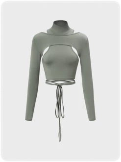 Kollyy Edgy Gray Tiered Design Cut Out Top T-Shirt