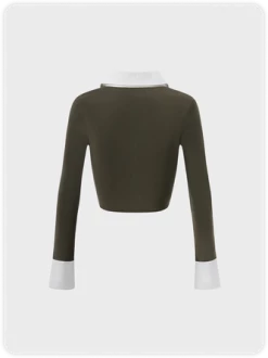 Kollyy Y2k Army Green Color Block Wrinkled Top T-Shirt -Tops Sales f8b5e4a26f7b4c1b7a7e69eb76c921ed