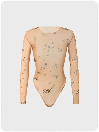 Kollyy Y2k Khaki Mesh Top Bodysuit 4 Kollyy Y2k Khaki Mesh Top Bodysuit - Image 4