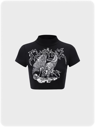 Kollyy Black Skull Short Sleeves Halloween Top T-Shirt 1 Kollyy Black Skull Short Sleeves Halloween Top T-Shirt