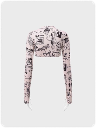 Kollyy Y2K Khaki Graffiti Long Sleeves Top T-Shirt 4 Kollyy Y2K Khaki Graffiti Long Sleeves Top T-Shirt - Image 4