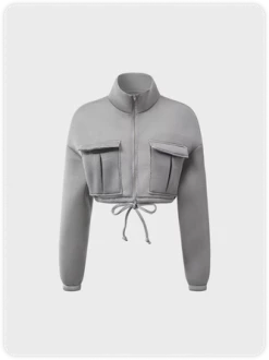 Kollyy Street Gray Rawstring Pockets Top Outwear