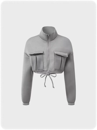 Kollyy Street Gray Rawstring Pockets Top Outwear 1 Kollyy Street Gray Rawstring Pockets Top Outwear