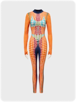Kollyy Edgy Orange Body Print Top Jumpsuit
