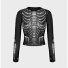 Kollyy Punk Black Mesh Skull Top Women Top