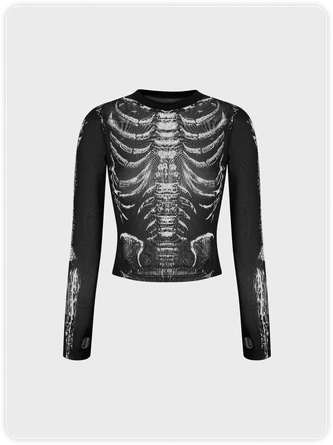Kollyy Punk Black Mesh Skull Top Women Top 1 Kollyy Punk Black Mesh Skull Top Women Top