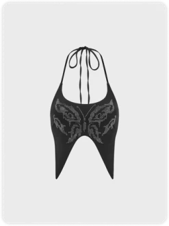 Kollyy Y2K Black Butterfly Halter Top Tank Top & Cami