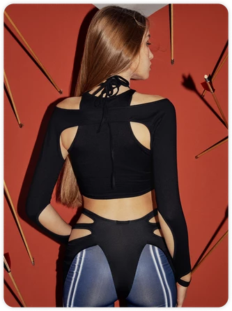 Kollyy Punk Black Lace-Up Design Cut Out Top T-Shirt 12 Kollyy Punk Black Lace-Up Design Cut Out Top T-Shirt - Image 12