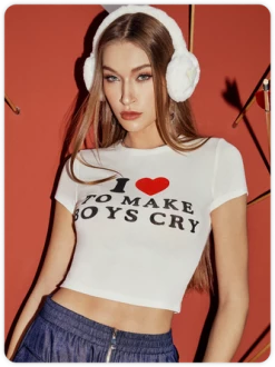 Kollyy Street White Letter Top T-Shirt