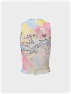 Kollyy Y2K Blue Mesh Cartoon Top Tank Top & Cami -Tops Sales ffeb42e33555e14523c3c99ded2c3f36
